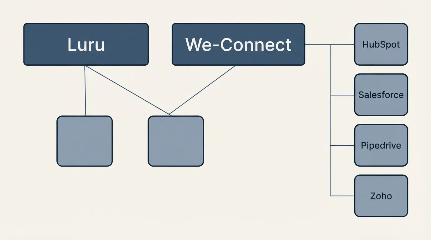 Integration grid: Integration Ecosystem (Luru, We-Connect, HubSpot, Salesforce)