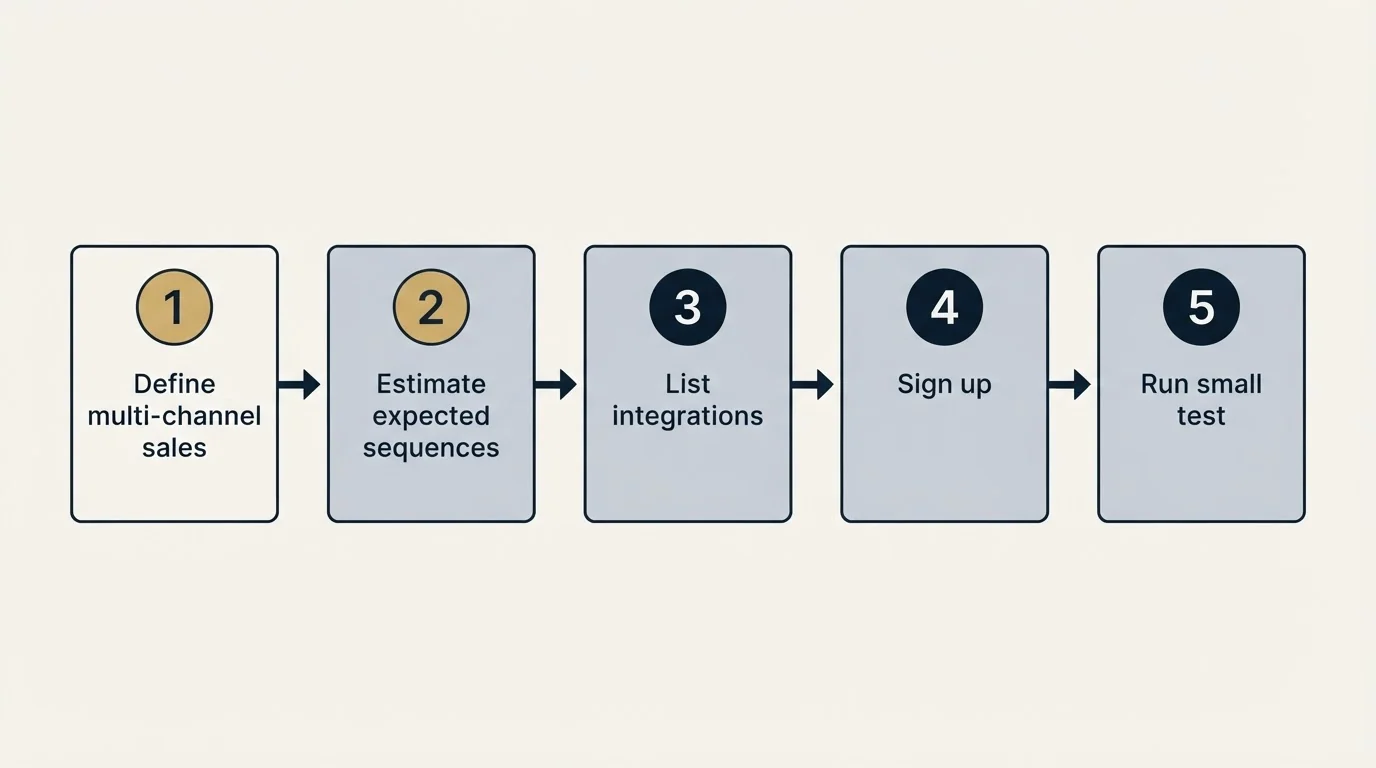 Step sequence: Getting Started Checklist (Define multi-channel sales, Estimate expected sequences, List integrations, Sign up)