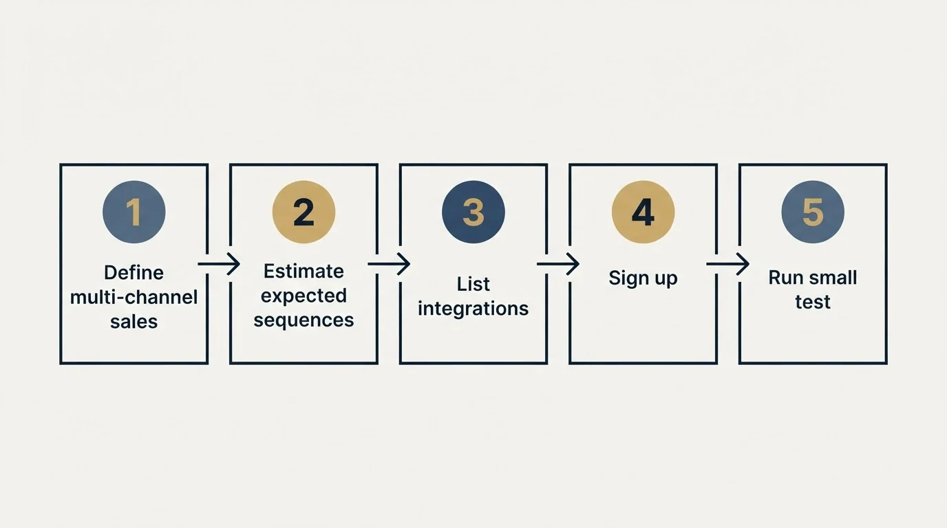 Step sequence: Getting Started Checklist (Define multi-channel sales, Estimate expected sequences, List integrations, Sign up)