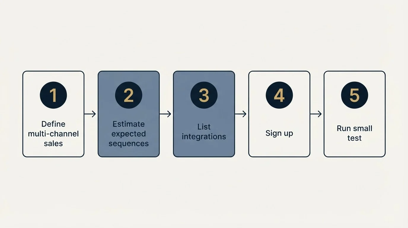 Step sequence: Getting Started Checklist (Define multi-channel sales, Estimate expected sequences, List integrations, Sign up)