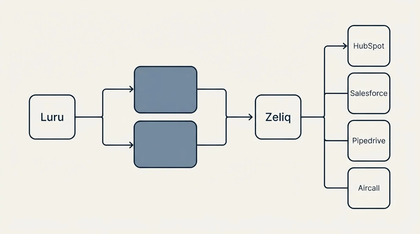 Integration schematic: Integration Ecosystem (Luru, Zeliq, HubSpot, Salesforce)