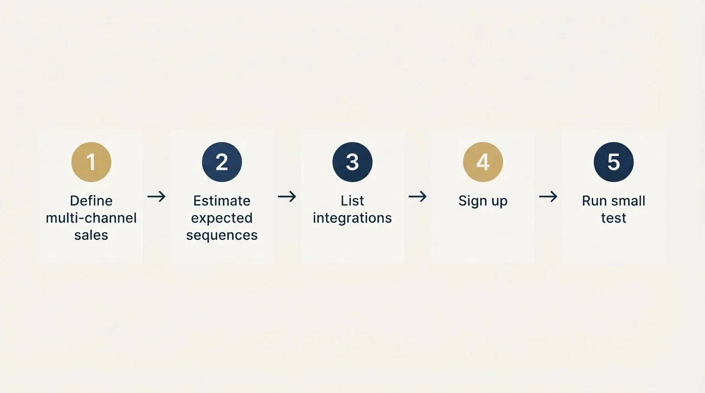 Step sequence: Getting Started Checklist (Define multi-channel sales, Estimate expected sequences, List integrations, Sign up)