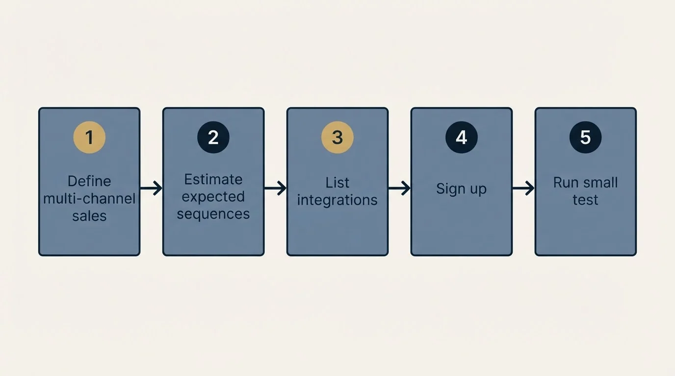 Step sequence: Getting Started Checklist (Define multi-channel sales, Estimate expected sequences, List integrations, Sign up)