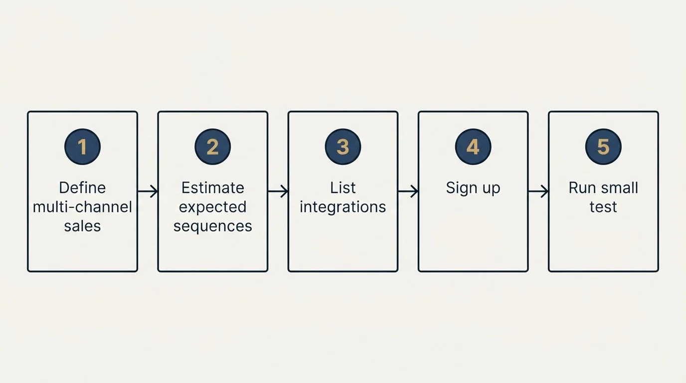Step sequence: Getting Started Checklist (Define multi-channel sales, Estimate expected sequences, List integrations, Sign up)