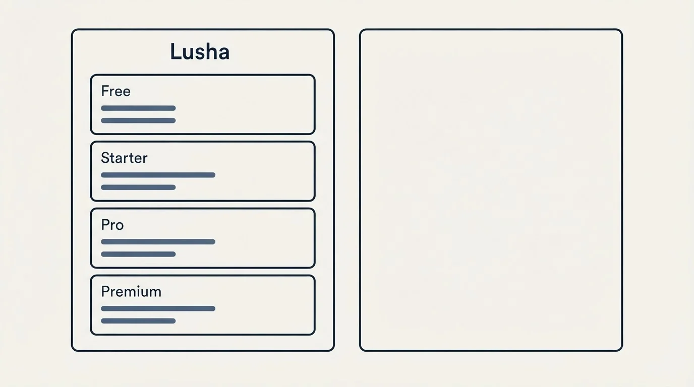 Pricing panels: Pricing Comparison (Lusha, Free, Starter, Pro)