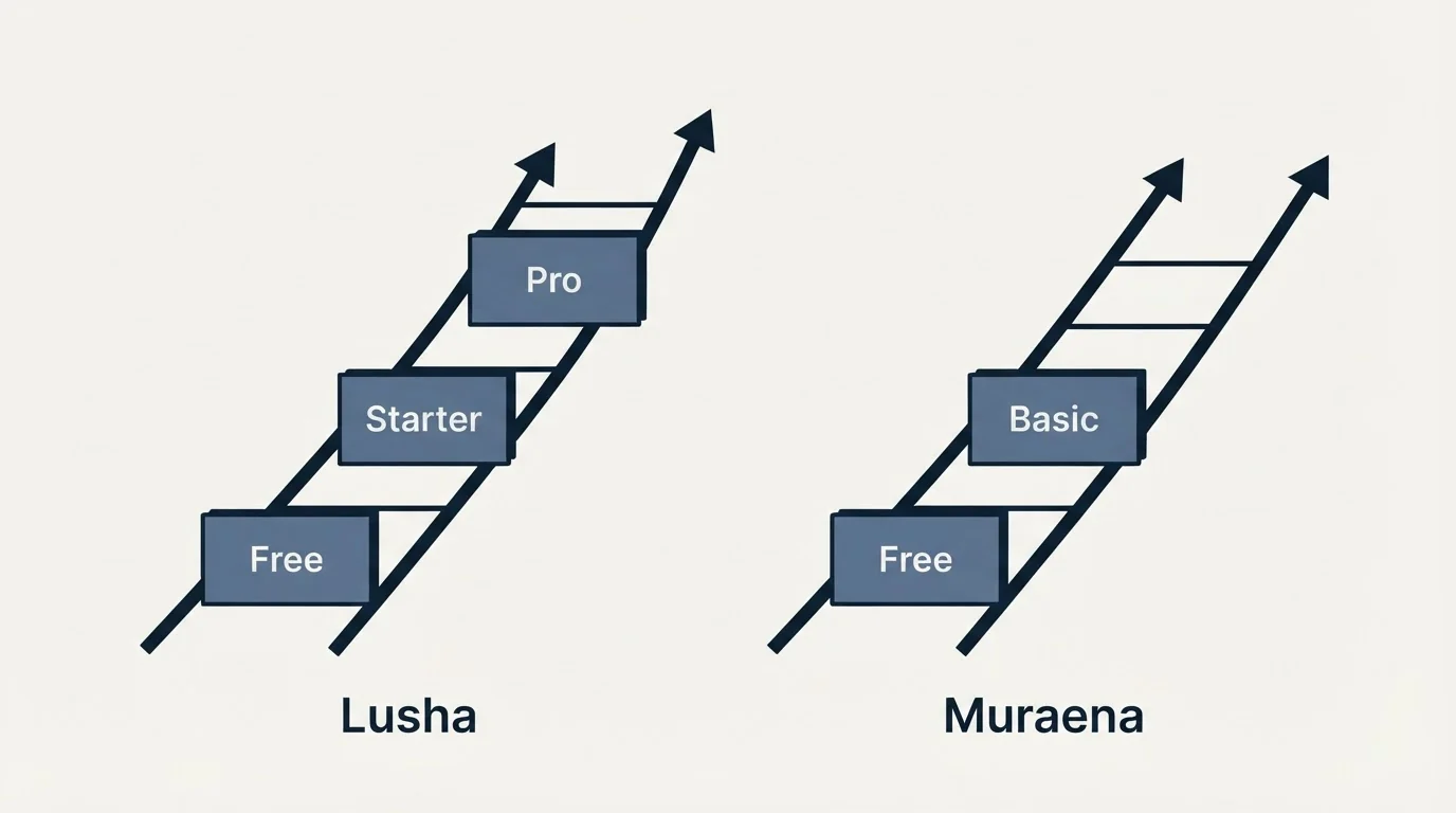 Pricing ladder: Pricing Comparison (Lusha, Muraena, Free, Starter)