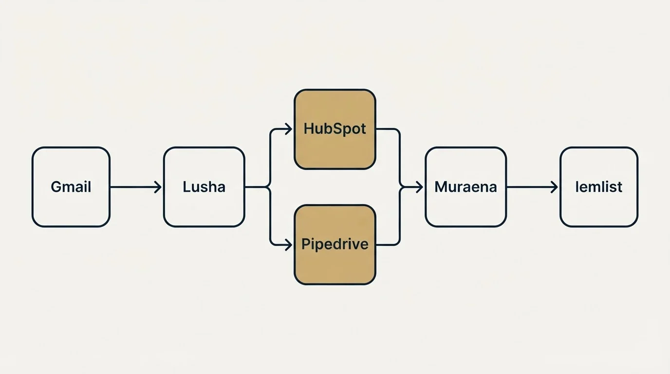 Integration flow: Integration Ecosystem (Lusha, Muraena, HubSpot, Pipedrive)