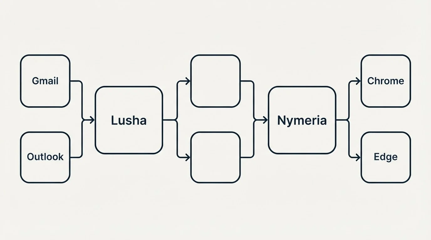 Integration schematic: Integration Ecosystem (Lusha, Nymeria, Gmail, Chrome)