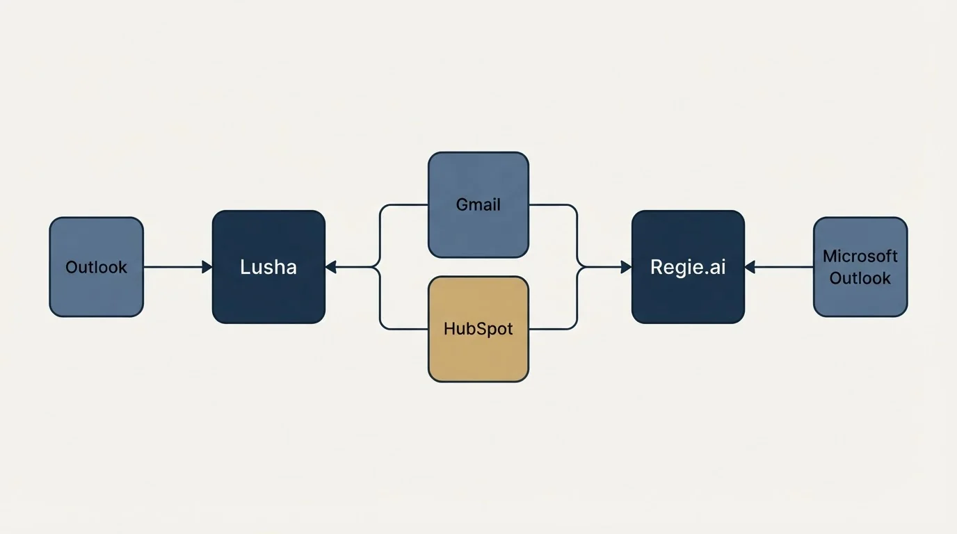 Integration schematic: Integration Ecosystem (Lusha, Regie.ai, Gmail, HubSpot)