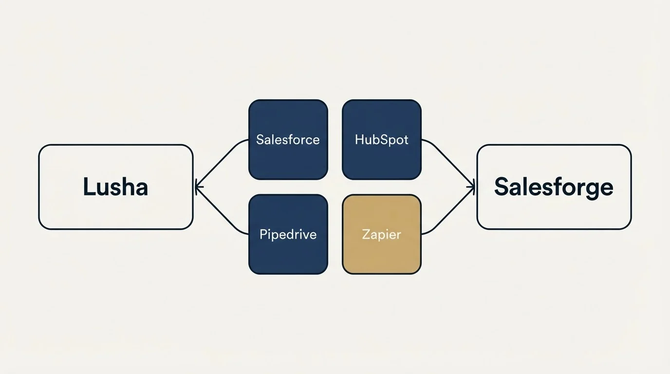 Integration schematic: Integration Ecosystem (Lusha, Salesforge, Salesforce, HubSpot)