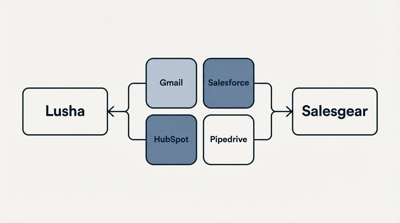Integration schematic: Integration Ecosystem (Lusha, Salesgear, Gmail, Salesforce)