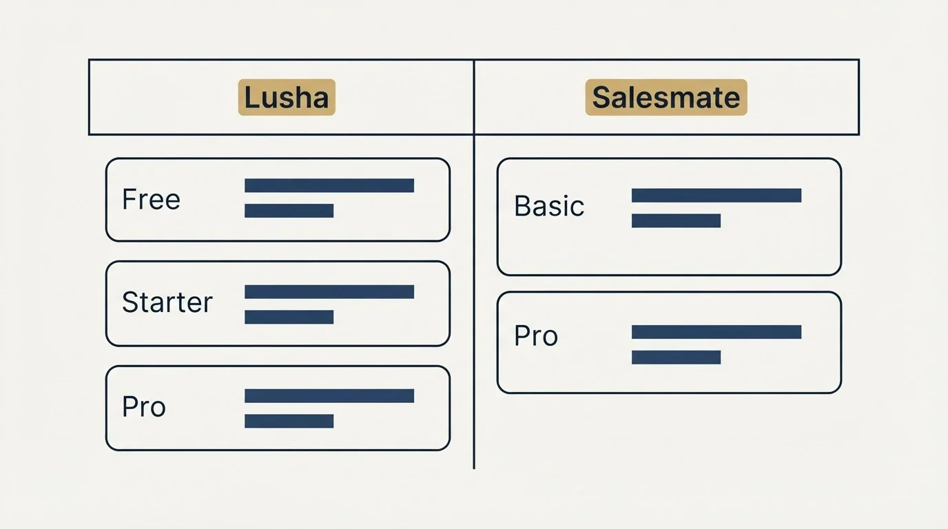 Pricing table: Pricing Comparison (Lusha, Salesmate, Free, Basic)