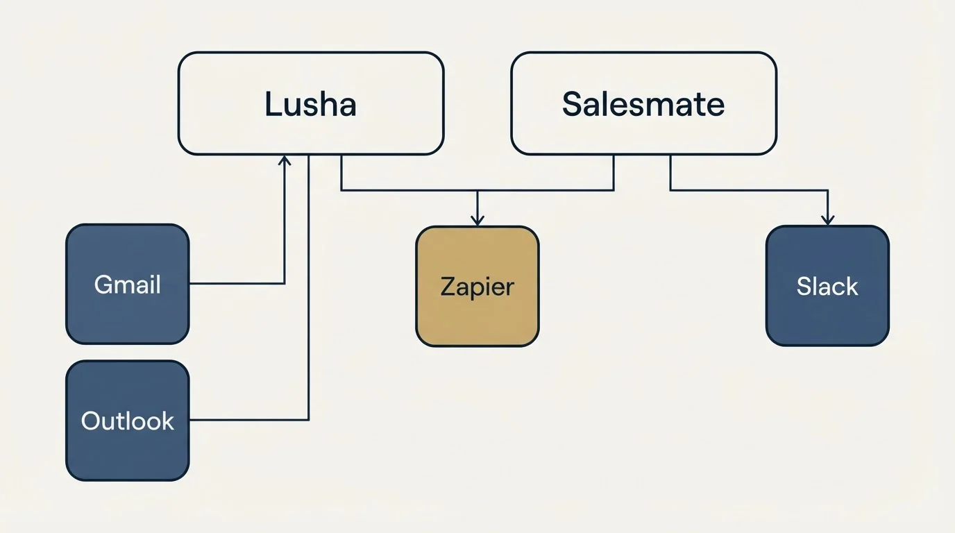 Integration grid: Integration Ecosystem (Lusha, Salesmate, Zapier, Gmail)