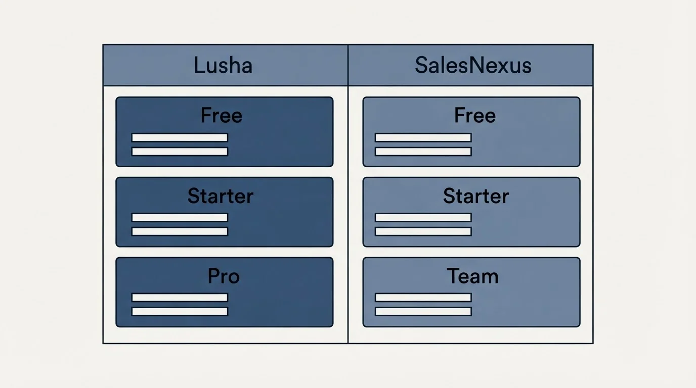 Pricing table: Pricing Comparison (Lusha, SalesNexus, Free, Starter)