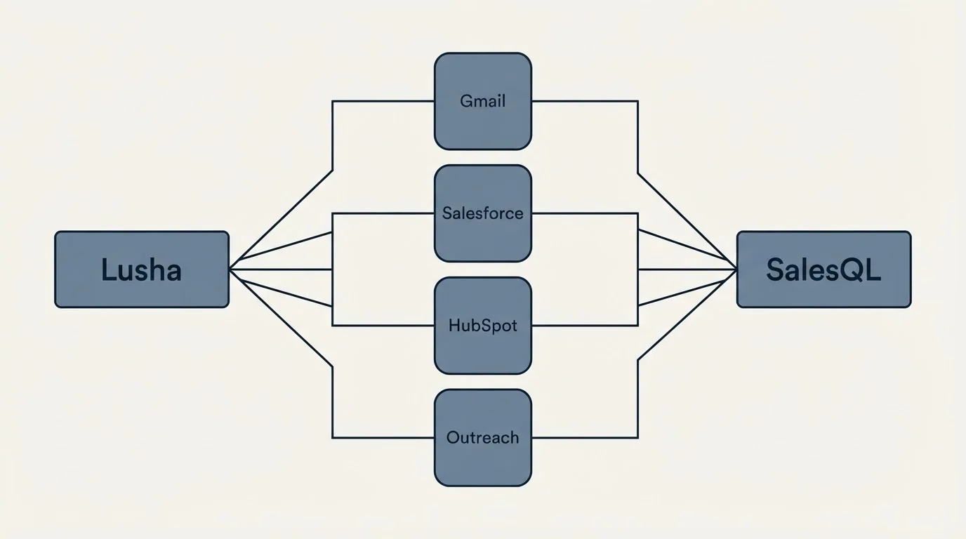 Integration flow: Integration Ecosystem (Lusha, SalesQL, Gmail, Salesforce)