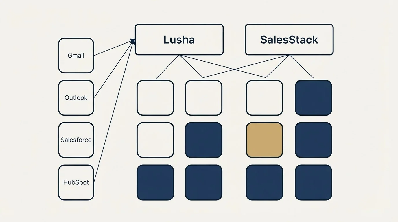 Integration grid: Integration Ecosystem (Lusha, SalesStack, Gmail, Outlook)