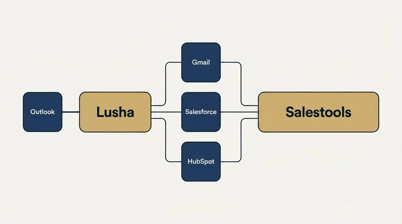 Integration flow: Integration Ecosystem (Lusha, Salestools, Gmail, Salesforce)