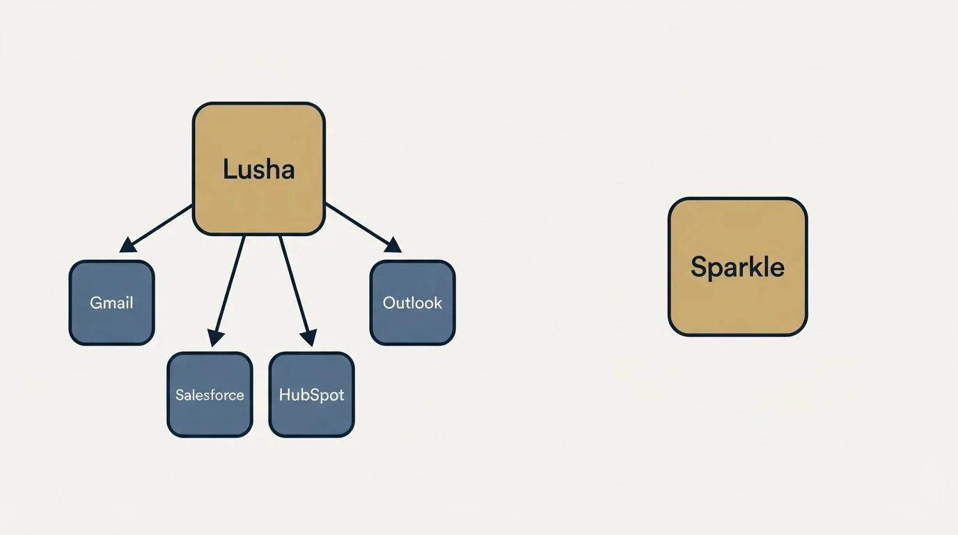 Integration schematic: Integration Ecosystem (Lusha, Sparkle, Gmail, Outlook)