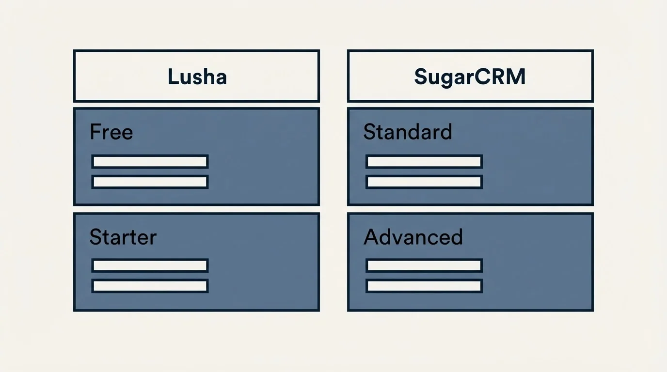 Pricing table: Pricing Comparison (Lusha, SugarCRM, Free, Standard)