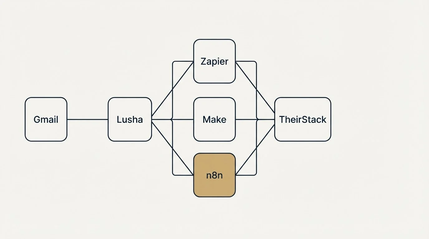 Integration flow: Integration Ecosystem (Lusha, TheirStack, Zapier, Make)