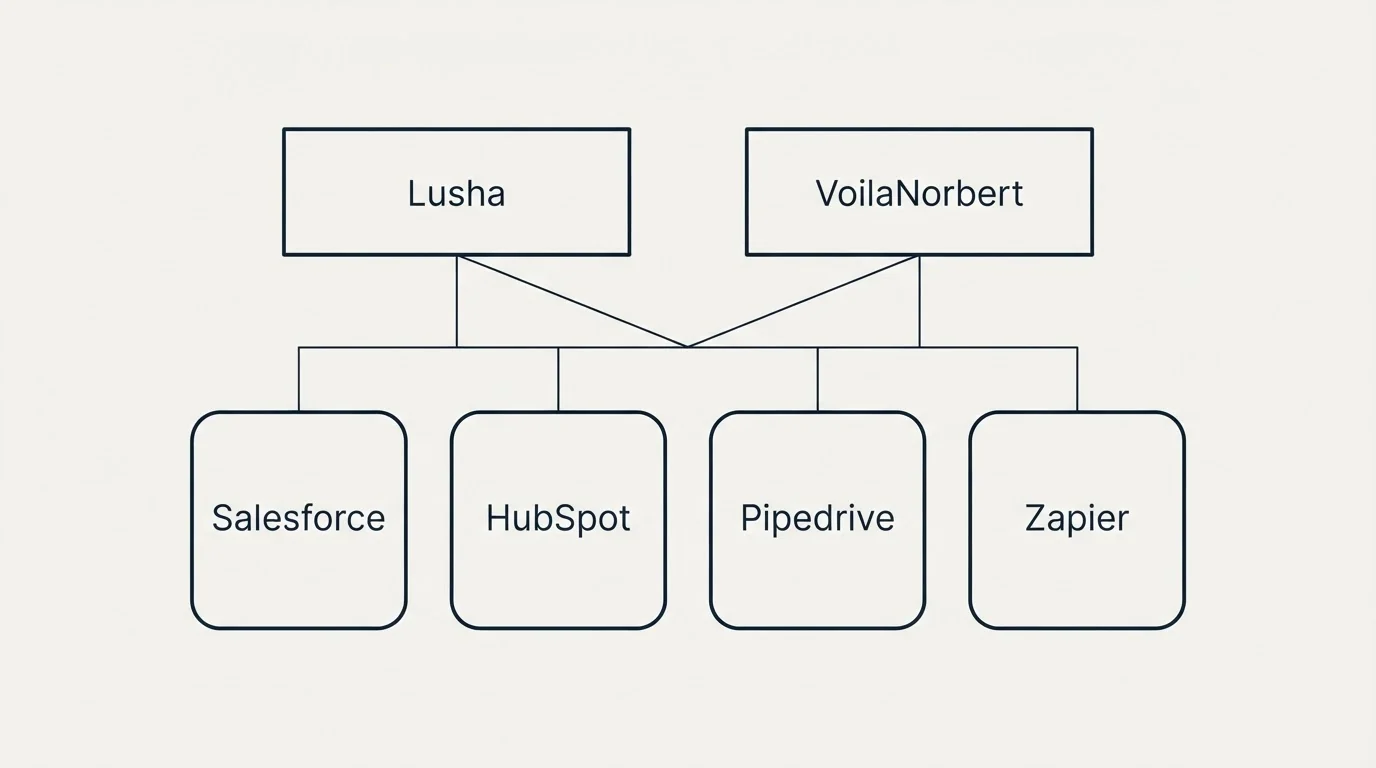 Integration grid: Integration Ecosystem (Lusha, VoilaNorbert, Salesforce, HubSpot)