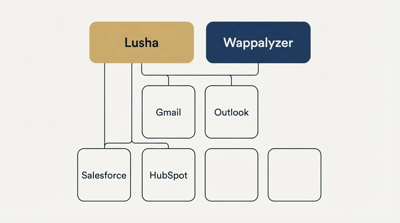 Integration grid: Integration Ecosystem (Lusha, Wappalyzer, Gmail, Outlook)