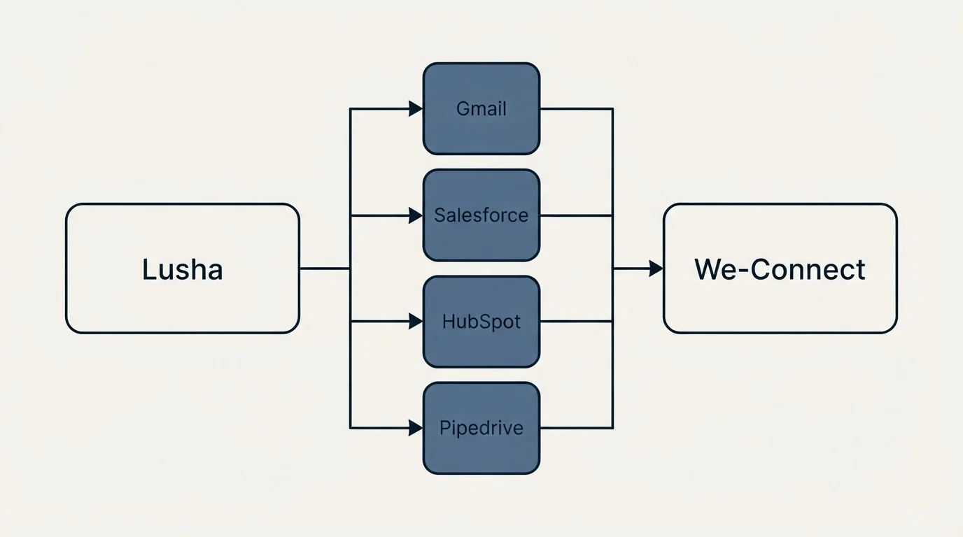 Integration flow: Integration Ecosystem (Lusha, We-Connect, Gmail, Salesforce)