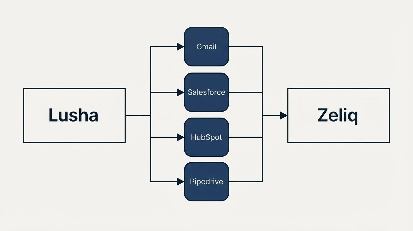 Integration flow: Integration Ecosystem (Lusha, Zeliq, Gmail, Salesforce)
