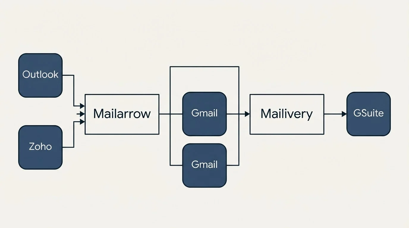 Integration flow: Integration Ecosystem (Mailarrow, Mailivery, Gmail, Outlook)