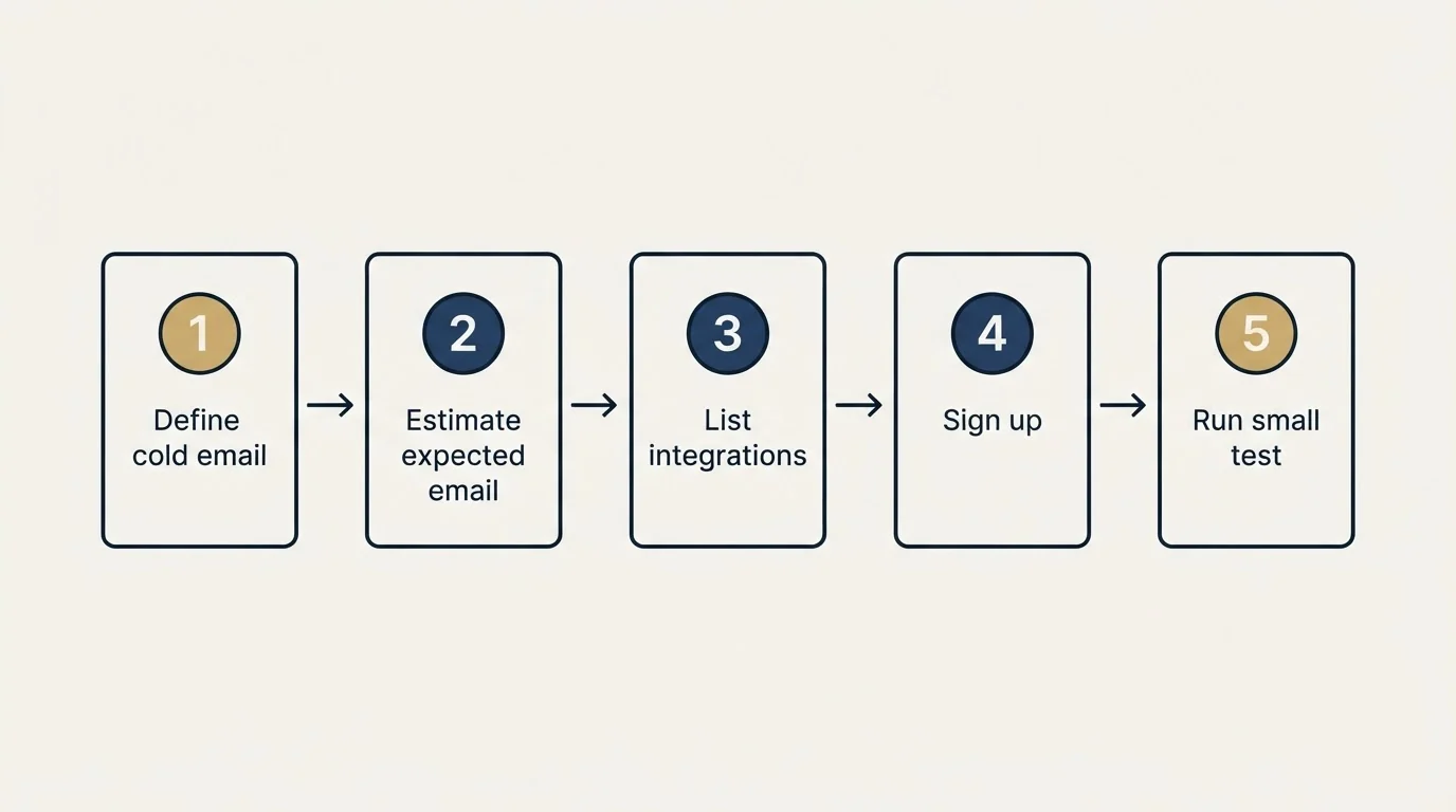 Step sequence: Getting Started Checklist (Define cold email, Estimate expected email, List integrations, Sign up)