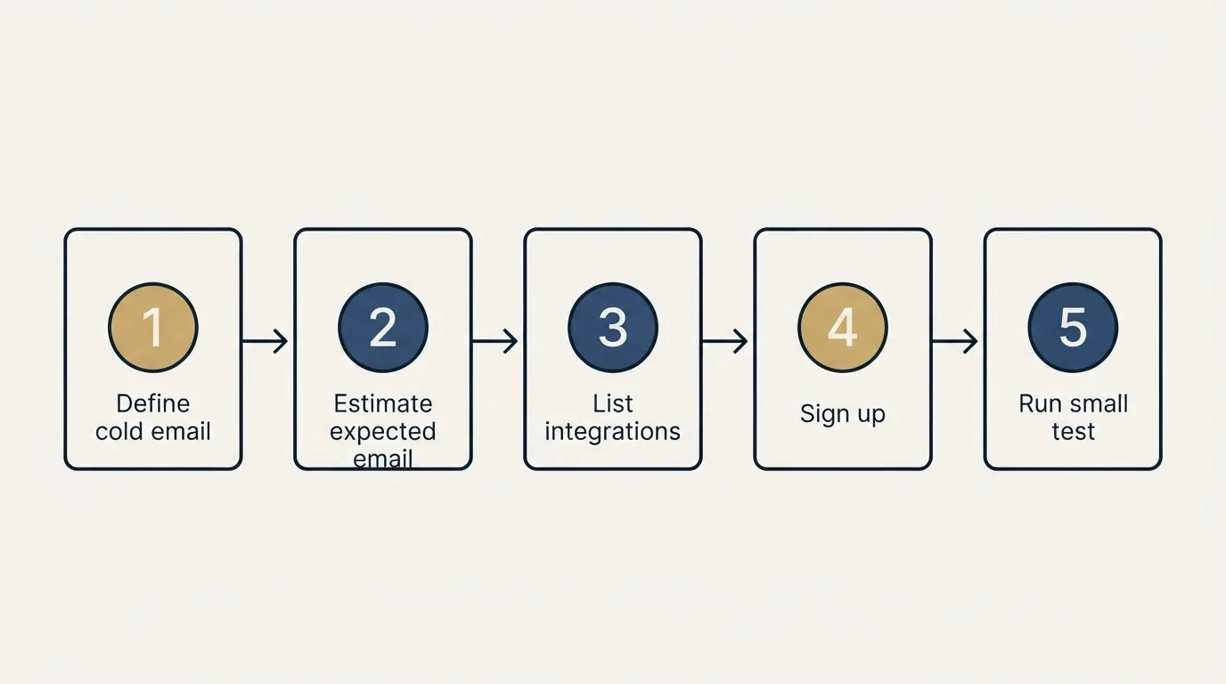 Step sequence: Getting Started Checklist (Define cold email, Estimate expected email, List integrations, Sign up)