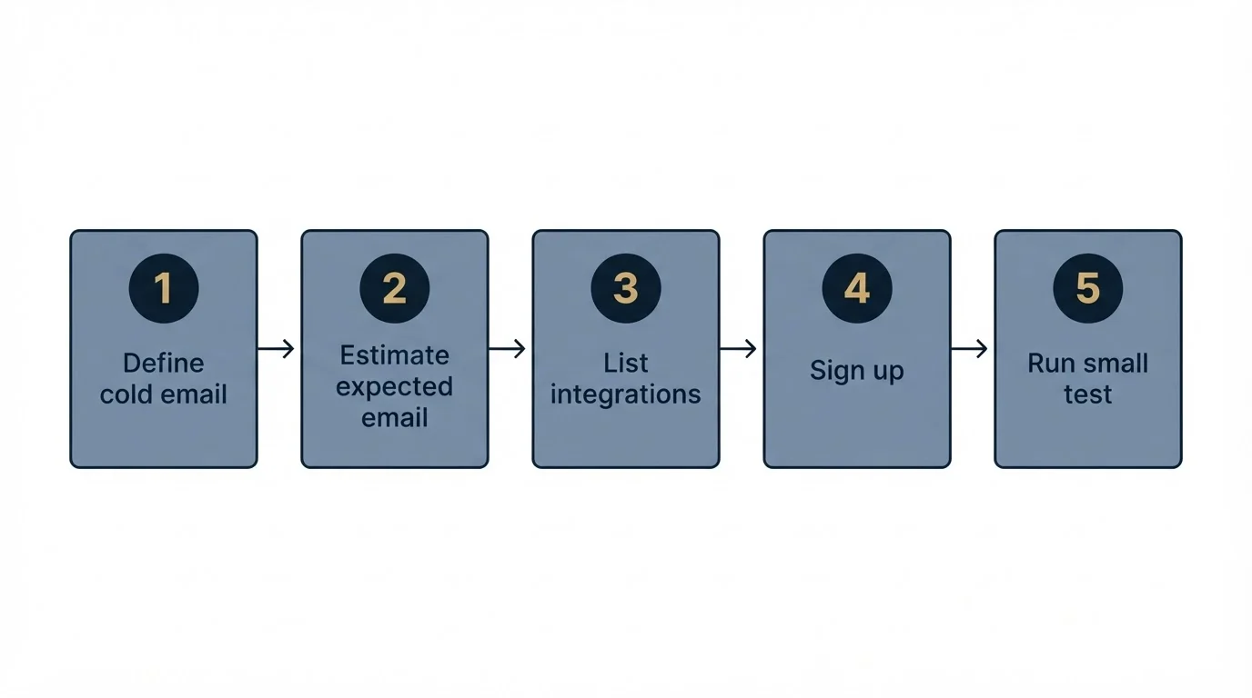 Step sequence: Getting Started Checklist (Define cold email, Estimate expected email, List integrations, Sign up)