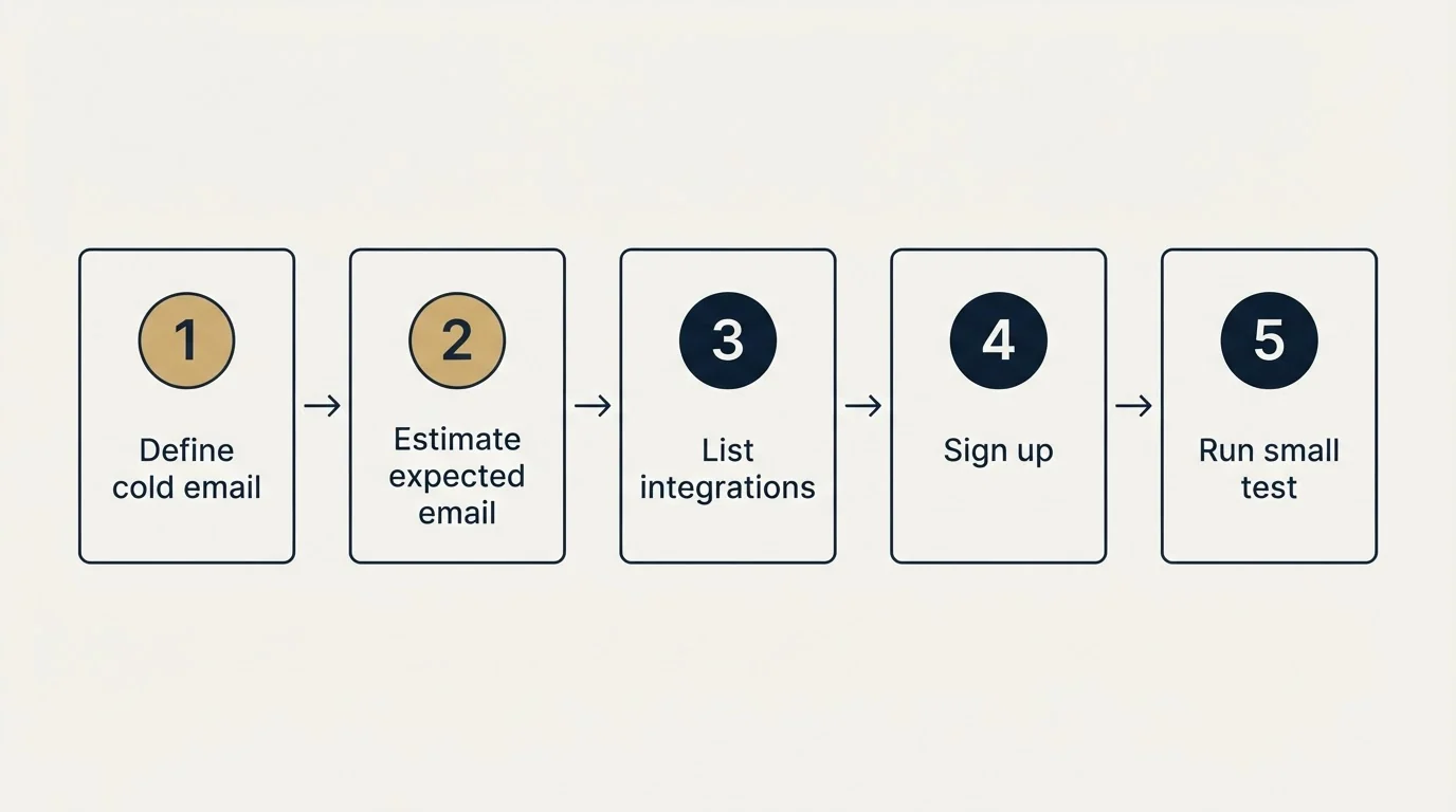 Step sequence: Getting Started Checklist (Define cold email, Estimate expected email, List integrations, Sign up)