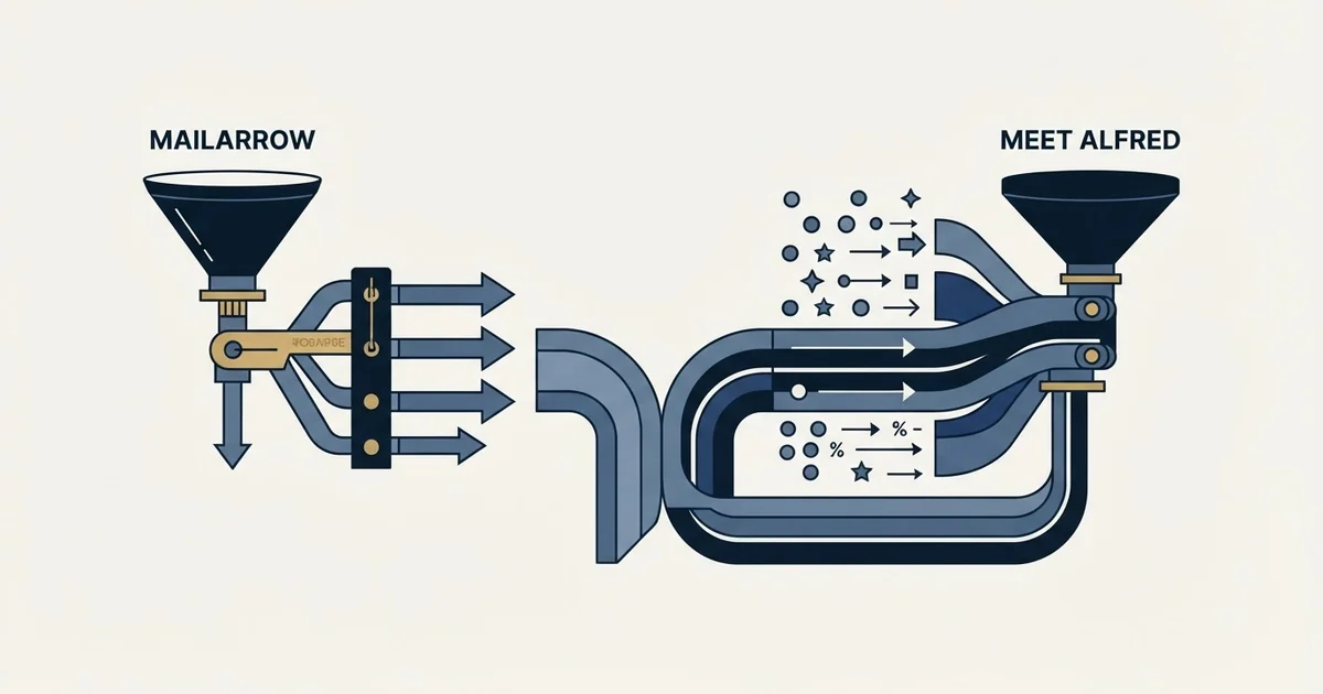 Editorial illustration for Mailarrow vs Meet Alfred