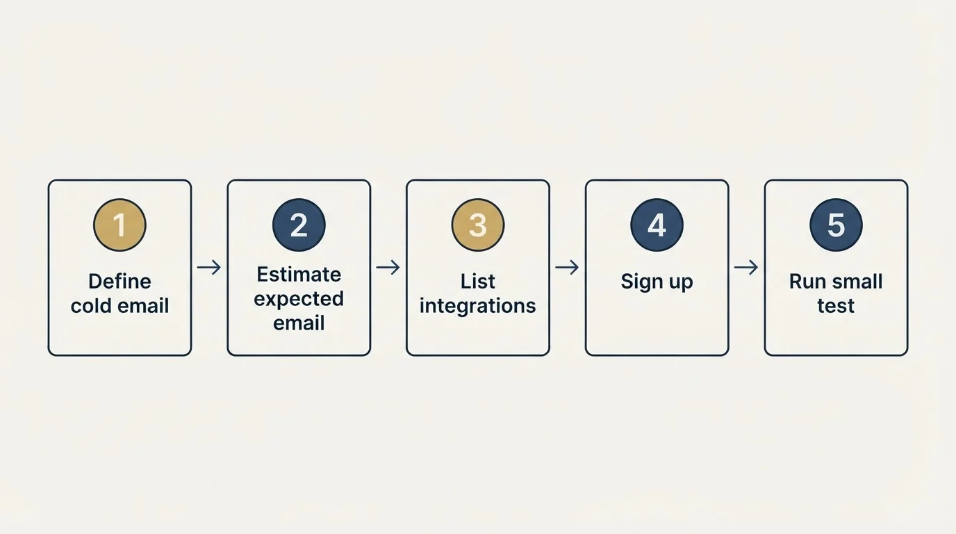 Step sequence: Getting Started Checklist (Define cold email, Estimate expected email, List integrations, Sign up)