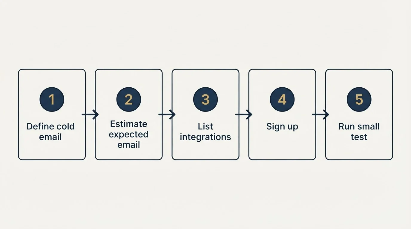 Step sequence: Getting Started Checklist (Define cold email, Estimate expected email, List integrations, Sign up)