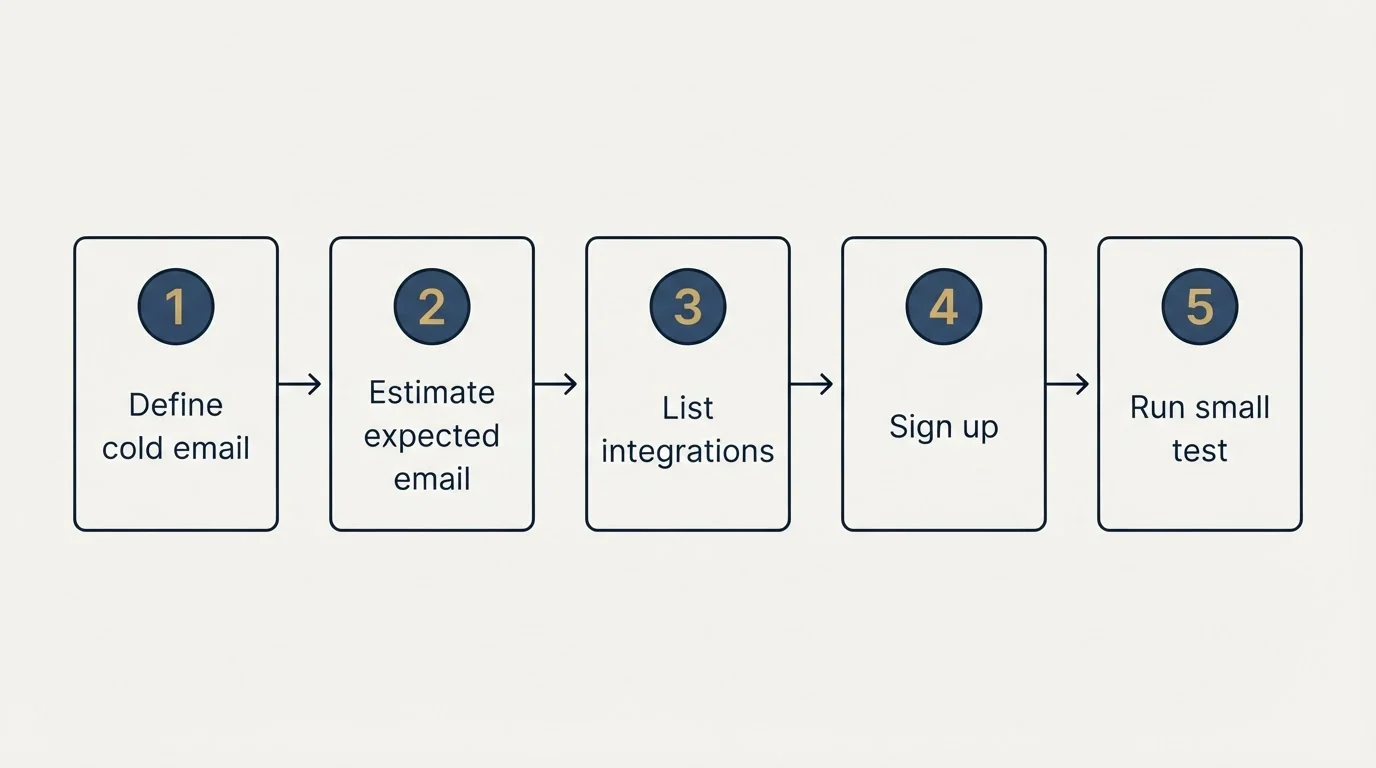 Step sequence: Getting Started Checklist (Define cold email, Estimate expected email, List integrations, Sign up)