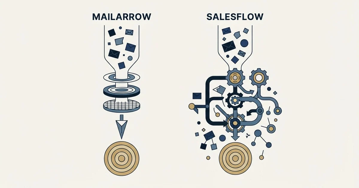Editorial illustration for Mailarrow vs Salesflow