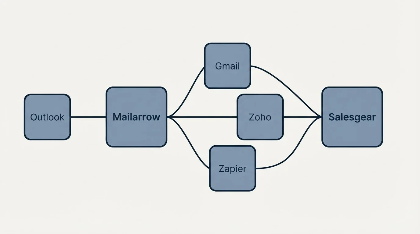 Integration schematic: Integration Ecosystem (Mailarrow, Salesgear, Gmail, Zoho)