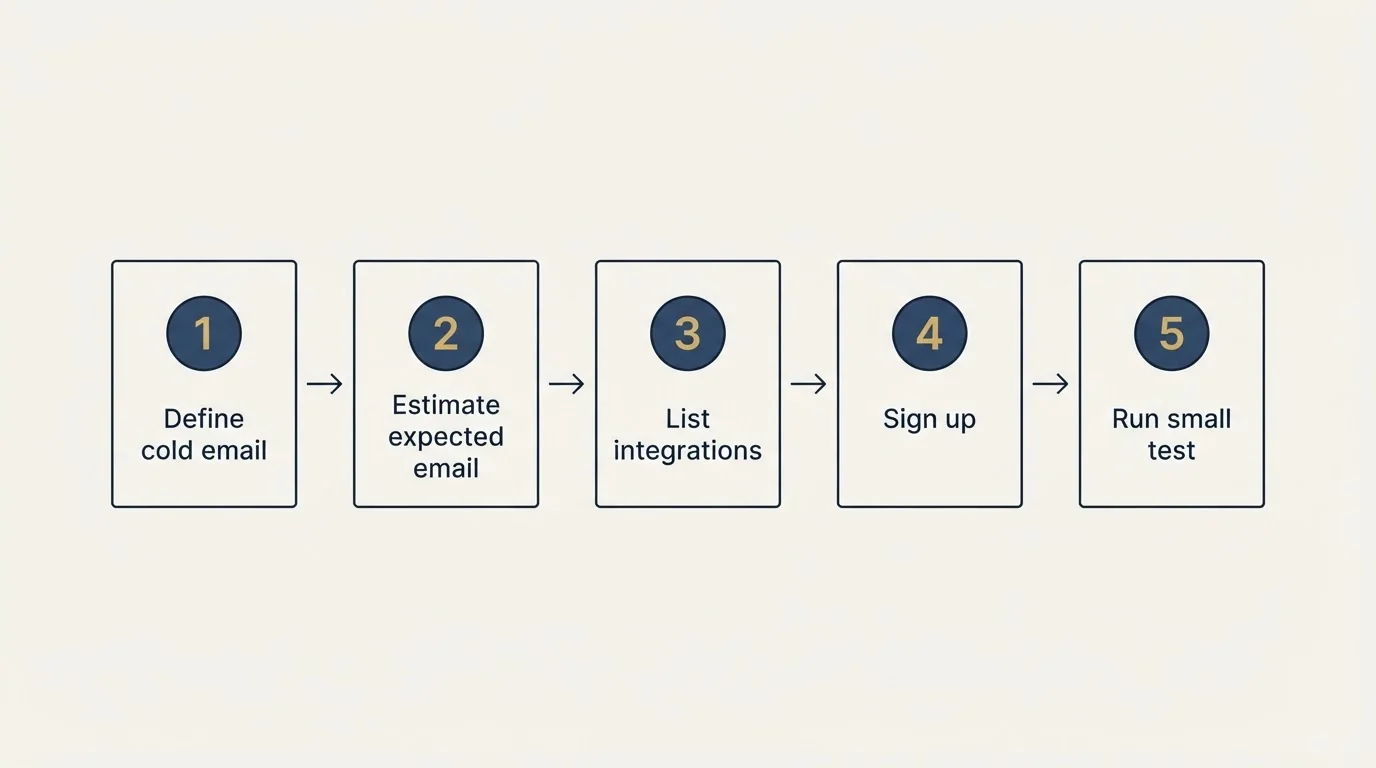 Step sequence: Getting Started Checklist (Define cold email, Estimate expected email, List integrations, Sign up)