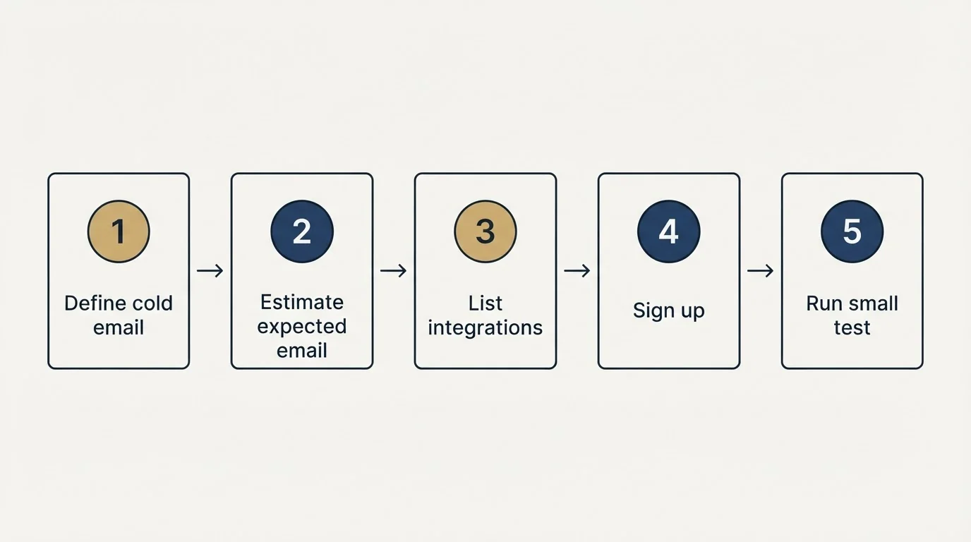 Step sequence: Getting Started Checklist (Define cold email, Estimate expected email, List integrations, Sign up)