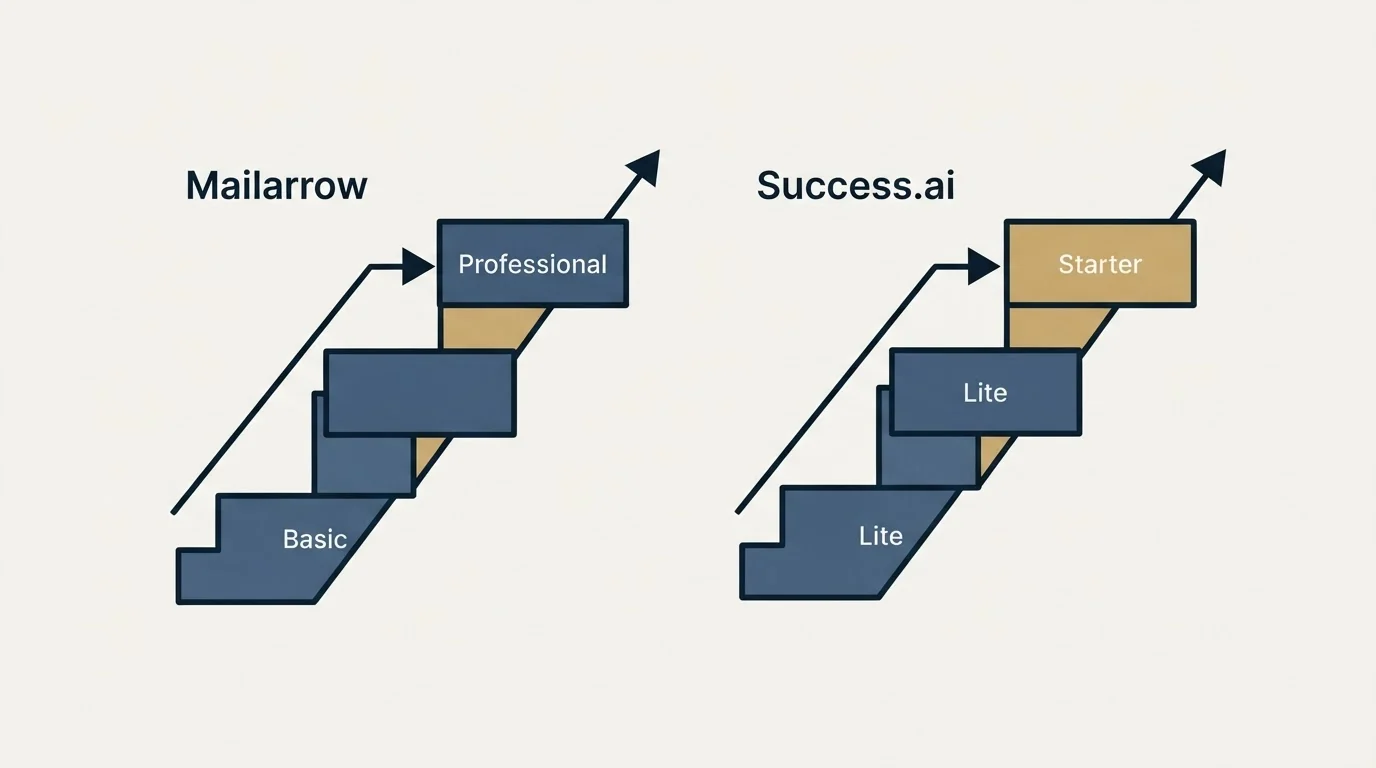 Pricing ladder: Pricing Comparison (Mailarrow, Success.ai, Basic, Lite)