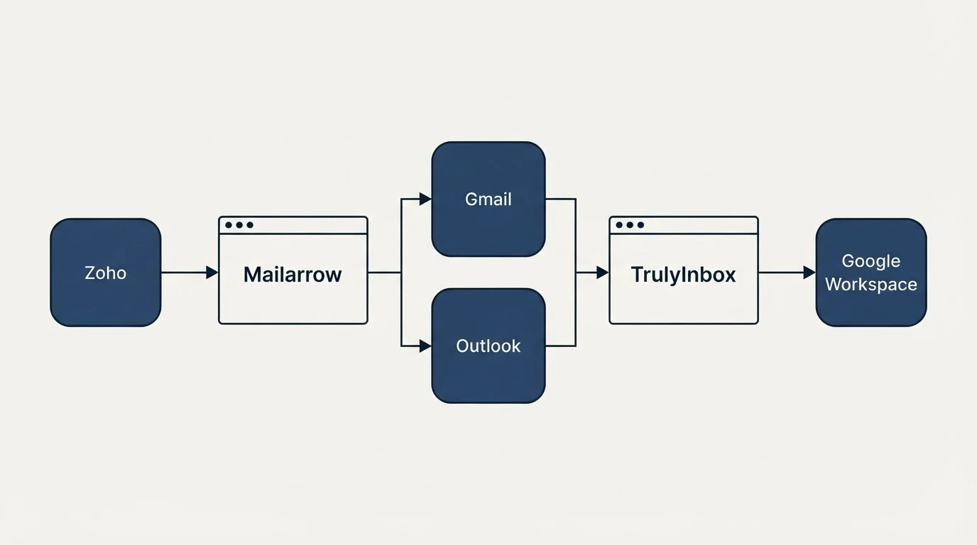 Integration flow: Integration Ecosystem (Mailarrow, TrulyInbox, Gmail, Outlook)