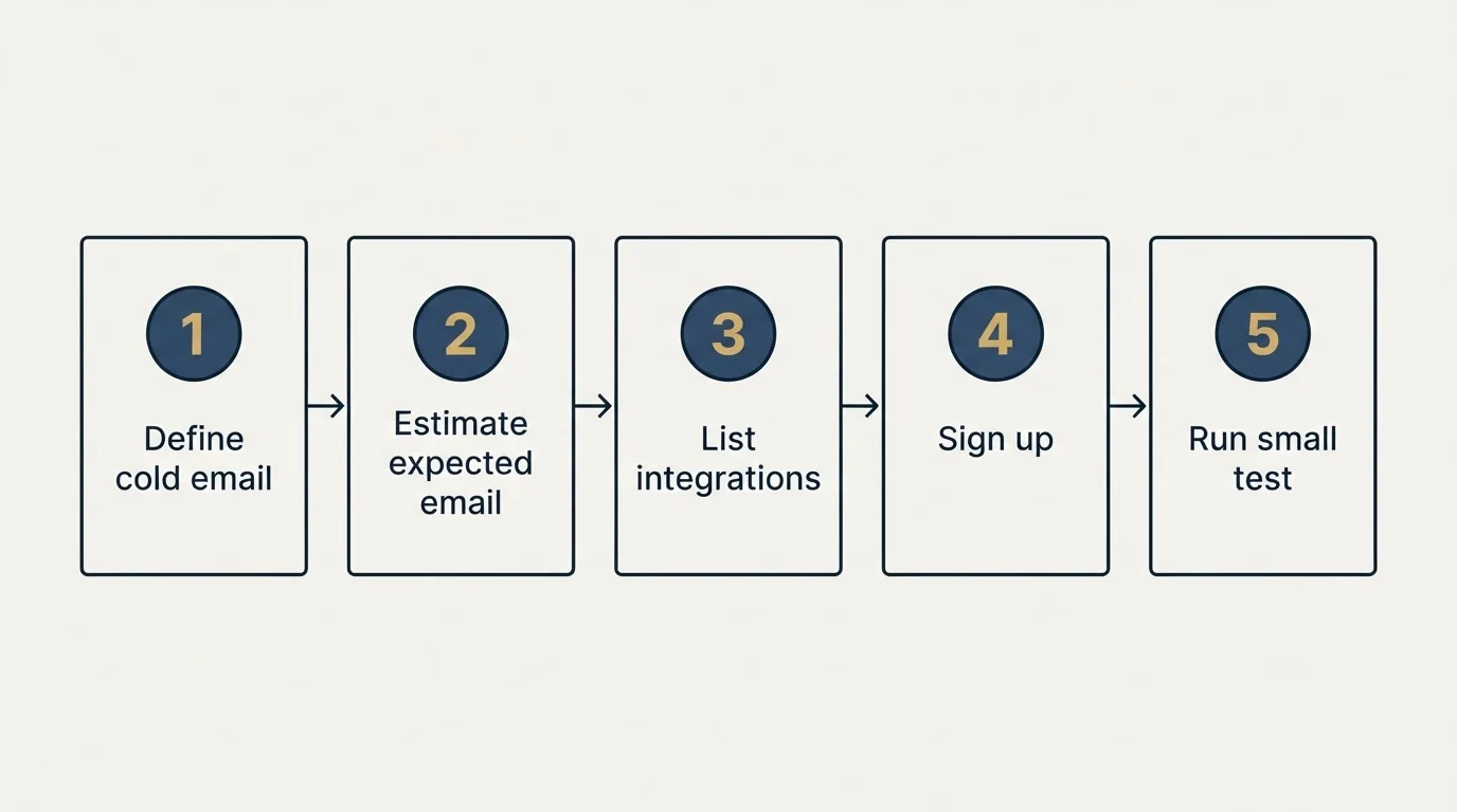 Step sequence: Getting Started Checklist (Define cold email, Estimate expected email, List integrations, Sign up)