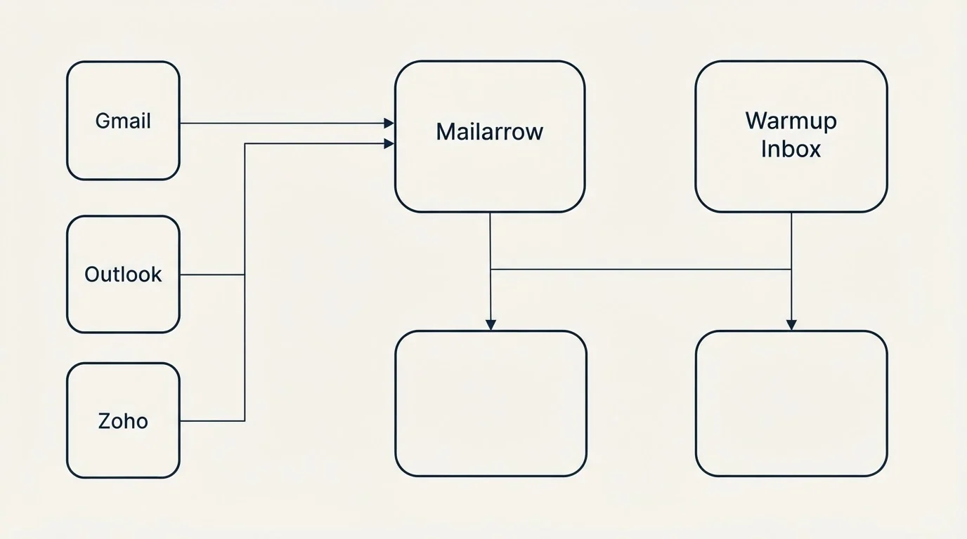 Integration grid: Integration Ecosystem (Mailarrow, Warmup Inbox, Gmail, Gmail Workspace)