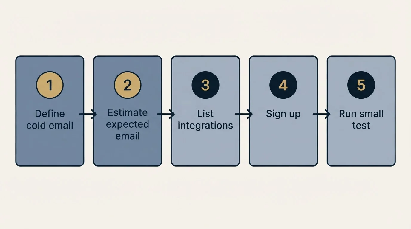 Step sequence: Getting Started Checklist (Define cold email, Estimate expected email, List integrations, Sign up)