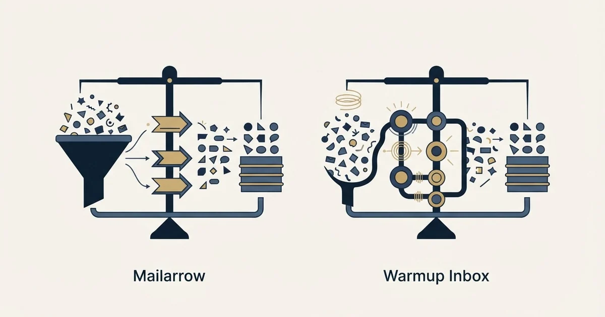 Editorial illustration for Mailarrow vs Warmup Inbox