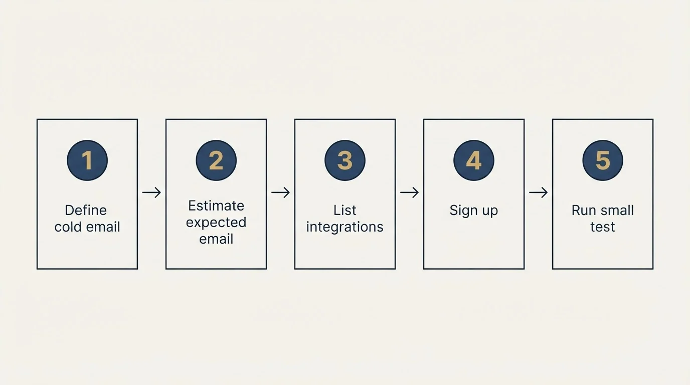 Step sequence: Getting Started Checklist (Define cold email, Estimate expected email, List integrations, Sign up)