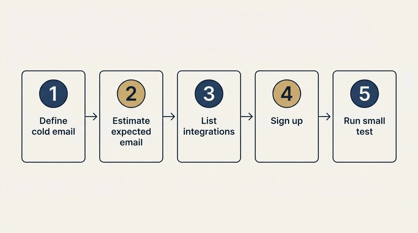 Step sequence: Getting Started Checklist (Define cold email, Estimate expected email, List integrations, Sign up)