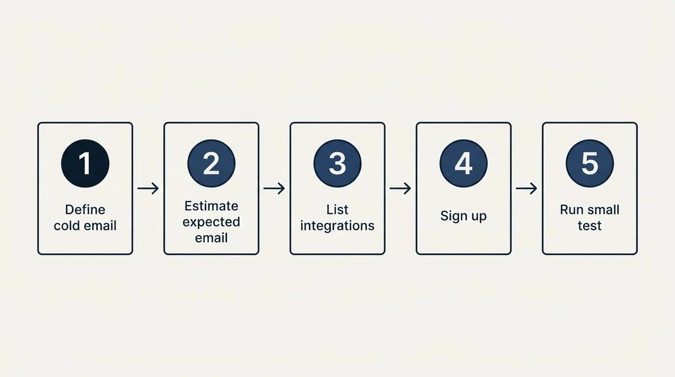 Step sequence: Getting Started Checklist (Define cold email, Estimate expected email, List integrations, Sign up)